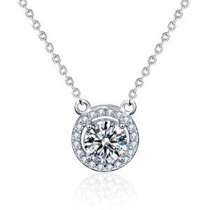 Certified 1ct. t.w. Diamond Round Necklace 18k White Gold over Italy Silver